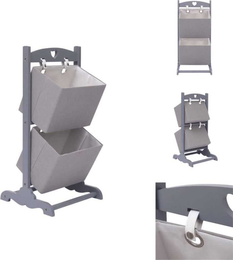 VidaXL Mandenrek 2-laags 35x35x72 cm donkergrijs wit MDF paulowniahout inklapbaar mandenrek Kast