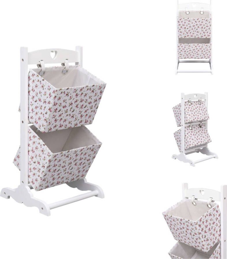 VidaXL Mandenrek 2-laags 35x35x72cm MDF en paulowniahout wit met verwijderbare mand opvouwbaar Kast