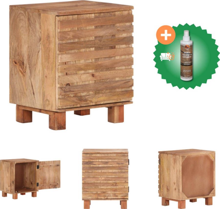 VidaXL Mangohout Nachtkastje Antieke Stijl 40 x 35 x 51 cm Massief Mangohout Lichtbruine Afwerking Kast Inclusief Houtreiniger en verfrisser