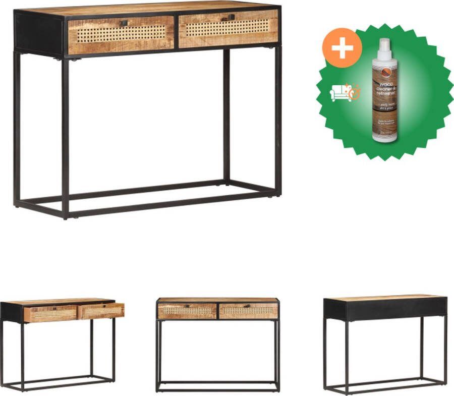 VidaXL Mangohout Wandtafel Massief ruw mangohout 100 x 35 x 75 cm Rustieke charme Tafel Inclusief Houtreiniger en verfrisser
