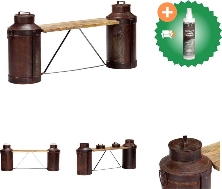 VidaXL Mangohouten Melkbussenbank 150 x 33 x 64 cm Uniek ontwerp Hocker Inclusief Reiniger