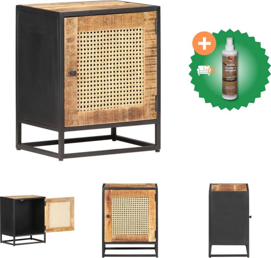 VidaXL Nachtkastje 40x30x50 cm ruw mangohout en natuurlijk riet Kast Inclusief Houtreiniger en verfrisser