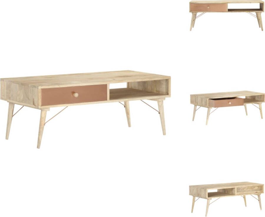 VidaXL Mangohouten Salontafel Natuurlijke Afwerking 118 x 57 x 45 cm Met lade Tafel