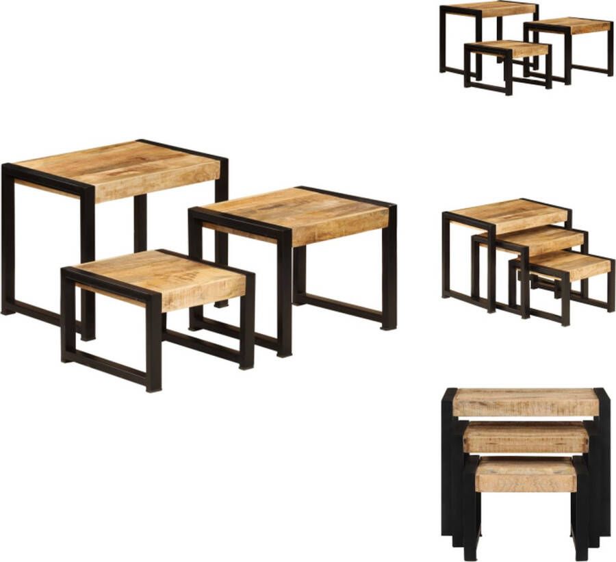 VidaXL Bijzettafel Bijzettafels Bijzettafeltje Bijzettafeltjes 3-delige Tafeltjesset massief mangohout
