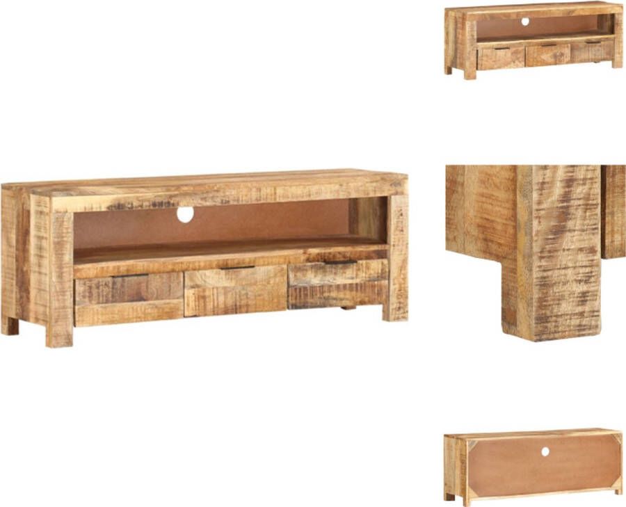 VidaXL Mangohouten Televisiemeubel Klassiek Uniek Materiaal- Ruw mangohout Afmetingen- 110 x 30 x 40 cm Met kabeldoorvoer Kast