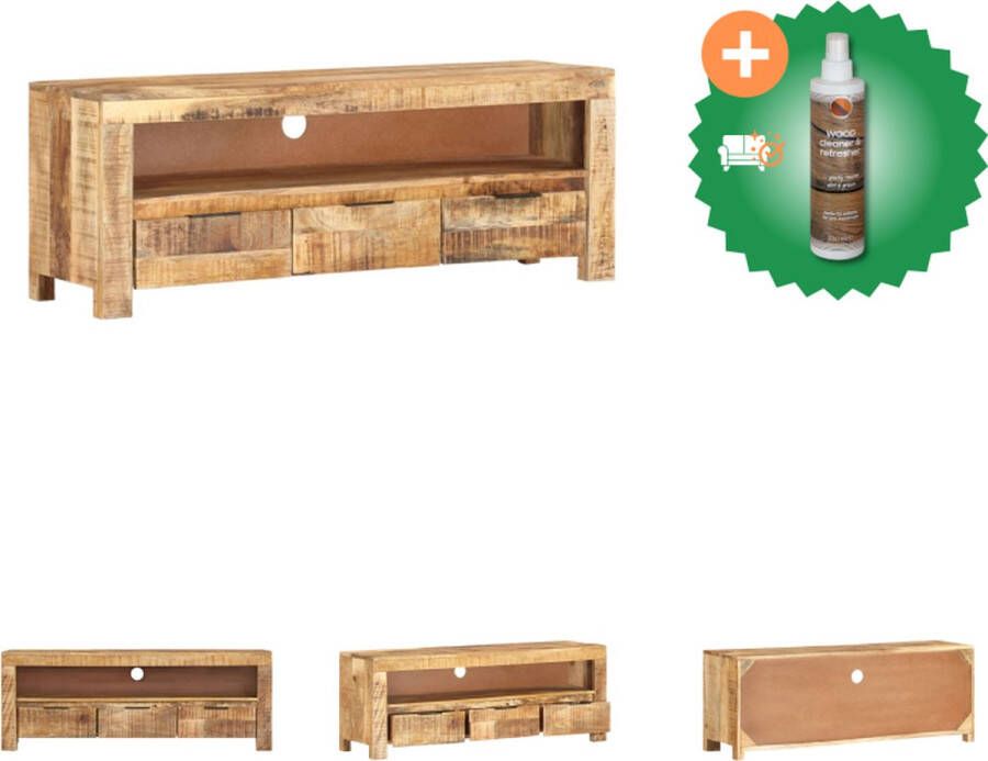 VidaXL Mangohouten Televisiemeubel Klassiek Uniek Materiaal- Ruw mangohout Afmetingen- 110 x 30 x 40 cm Met kabeldoorvoer Kast Inclusief Houtreiniger en verfrisser