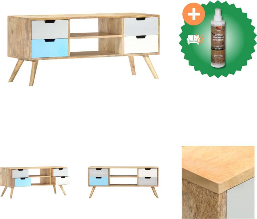 VidaXL Mangohouten Tv-kast 110x35x48 cm Bruin en Meerkleurig 4 lades en 2 vakken Kast Inclusief Houtreiniger en verfrisser