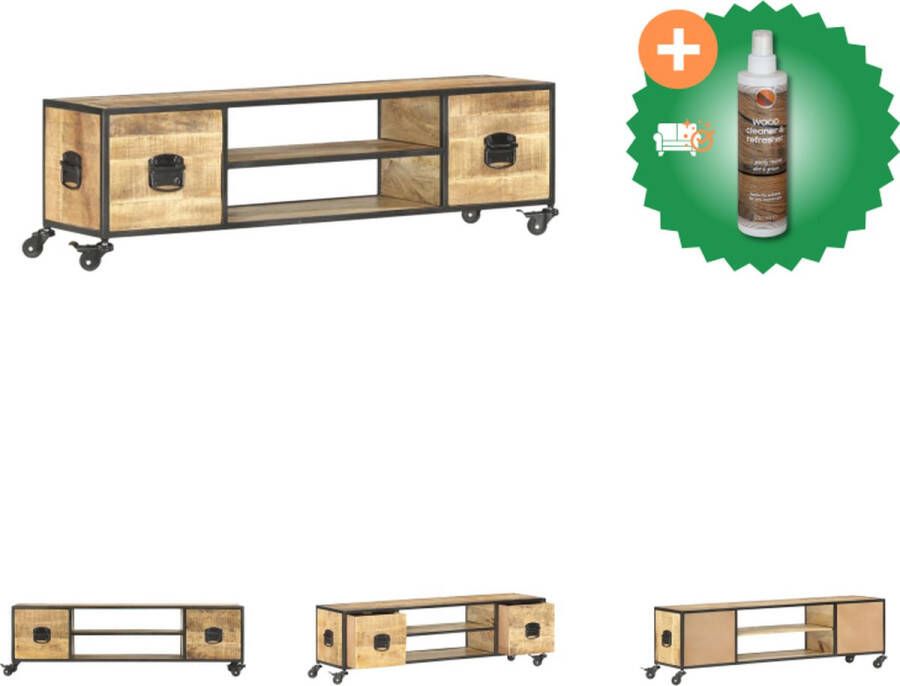 VidaXL Mangohouten Tv-meubel 130x30x39 cm Industrieel design Kast Inclusief Houtreiniger en verfrisser
