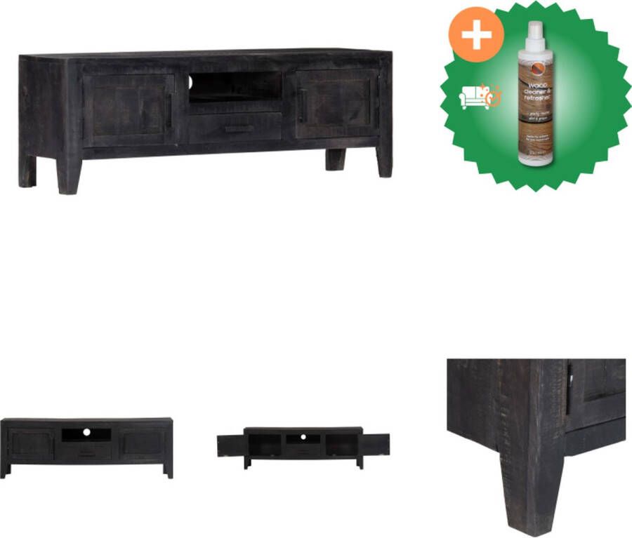VidaXL Mangohouten Tv-meubel Vintage Stijl 118 x 30 x 40 cm Met 1 lade 2 deuren en 1 open vak Zwart Kast Inclusief Houtreiniger en verfrisser