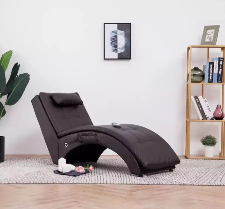 VIDAXL Massage chaise longue met kussen kunstleer bruin - Foto 2