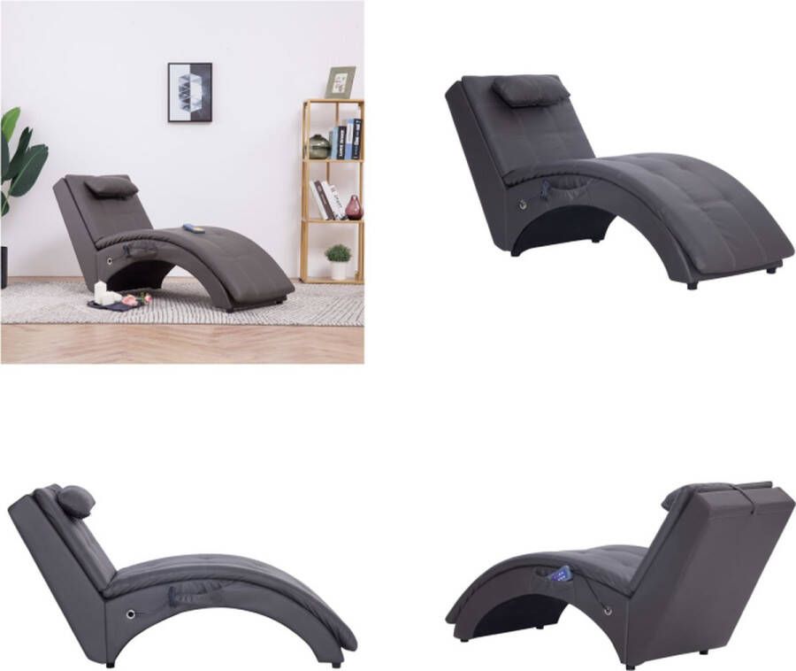 VidaXL Massage chaise longue met kussen kunstleer grijs Chaise Longue Chaise Longues Ligstoel Ligstoelen