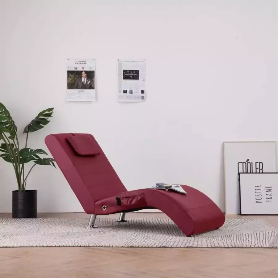 VIDAXL Massage chaise longue met kussen kunstleer wijnrood - Foto 1