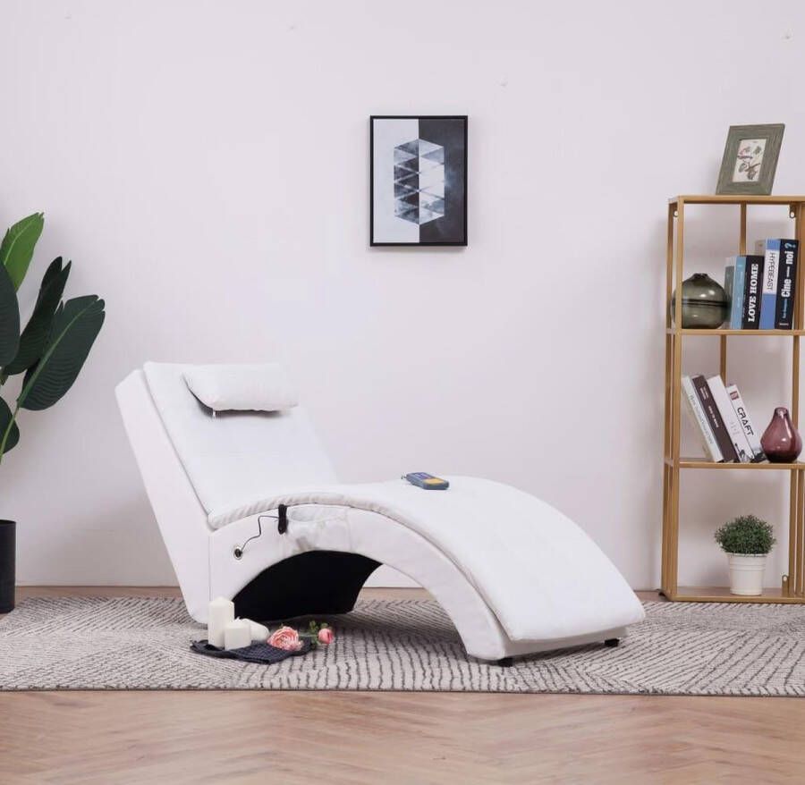 VidaXL -Massage-chaise-longue-met-kussen-kunstleer-wit - Foto 2