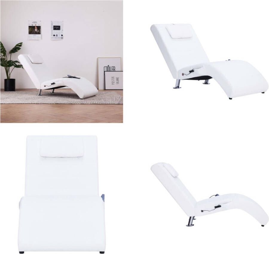 VidaXL -Massage-chaise-longue-met-kussen-kunstleer-wit Chaise Longue Chaise Longues Ligstoel Ligstoelen