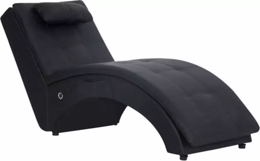 VidaXL -Massage-chaise-longue-met-kussen-kunstleer-zwart