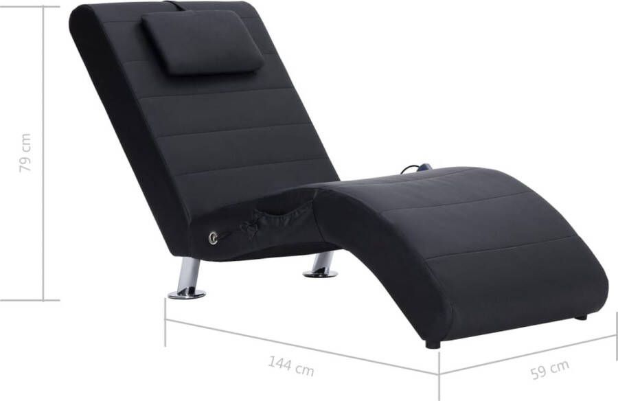 VidaXL -Massage-chaise-longue-met-kussen-kunstleer-zwart