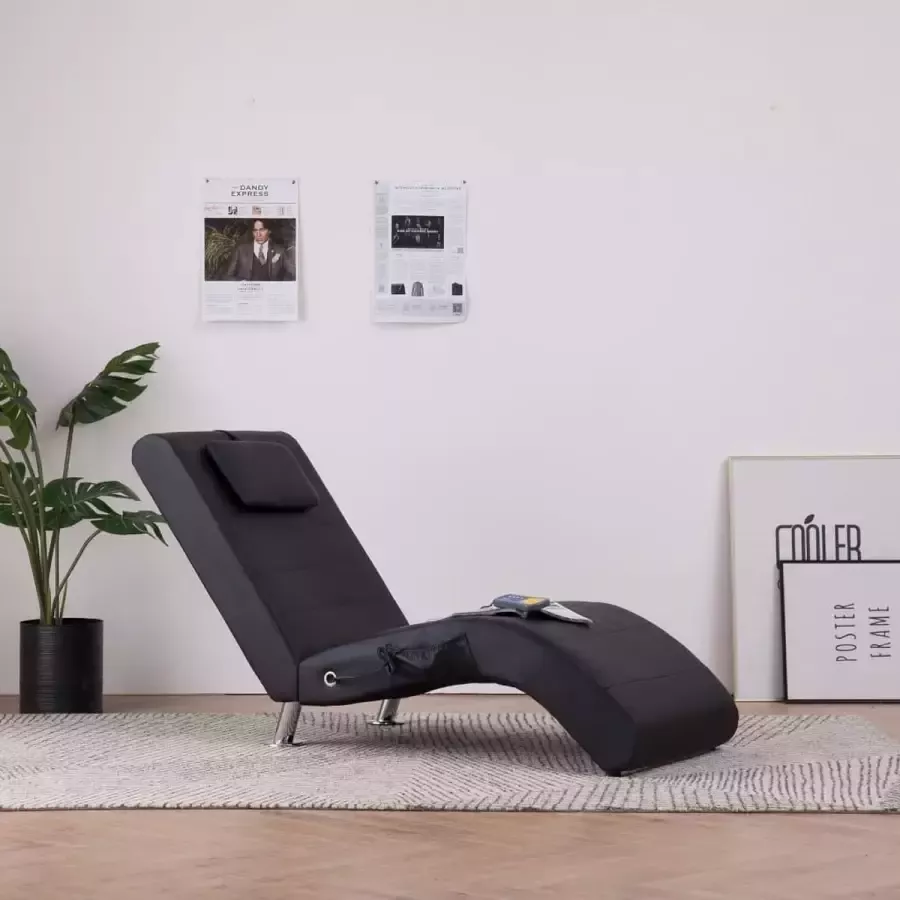 VidaXL -Massage-chaise-longue-met-kussen-kunstleer-zwart - Foto 2
