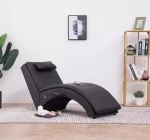 VidaXL Massage chaise longue met kussen kunstleer zwart