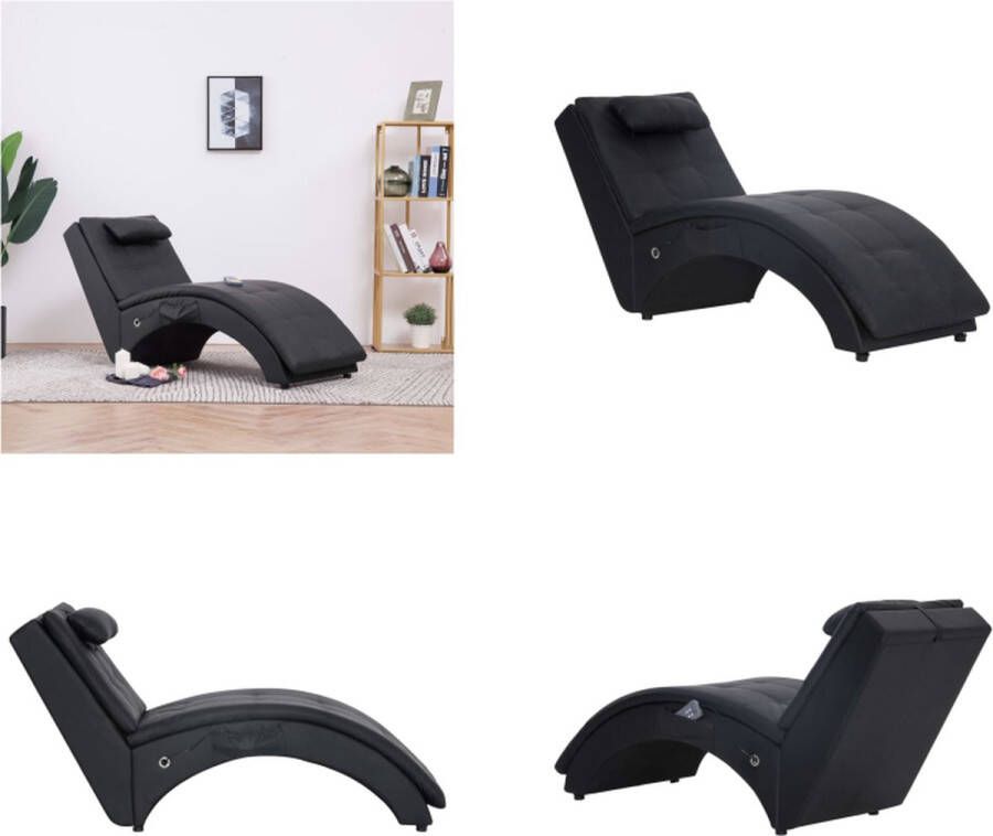 VidaXL Massage chaise longue met kussen kunstleer zwart Chaise Longue Chaise Longues Ligstoel Ligstoelen