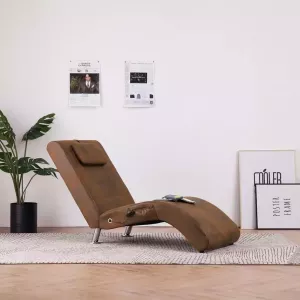 VidaXL Massage chaise longue met kussen kunstsuède bruin