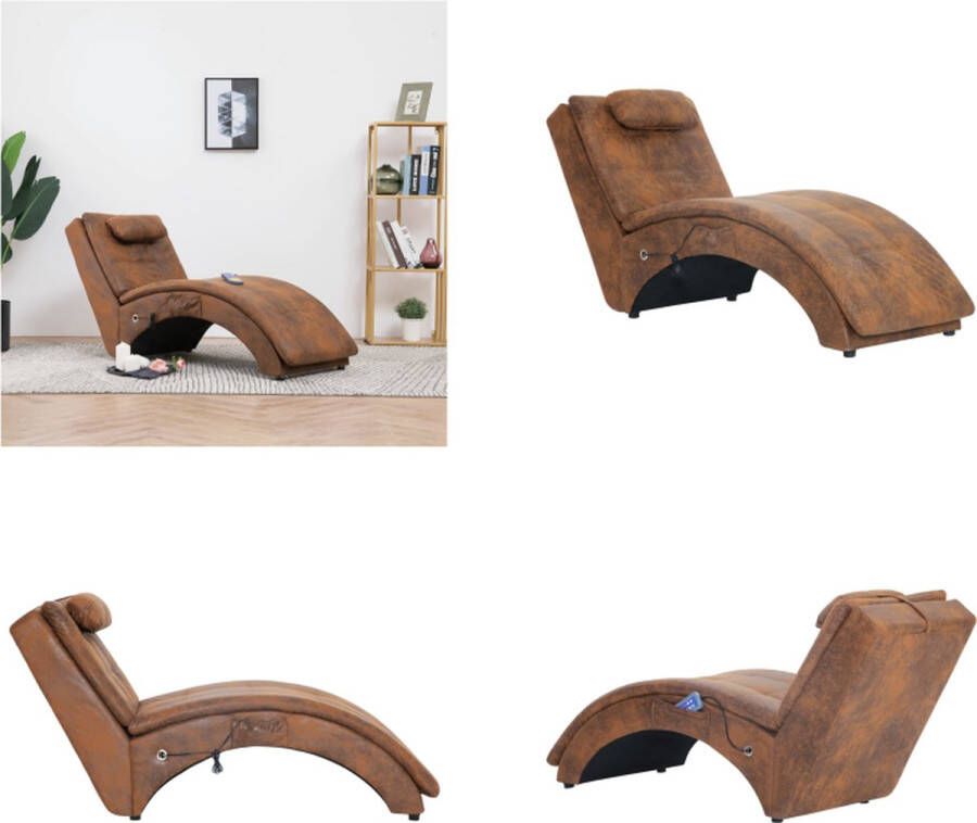 VidaXL Massage chaise longue met kussen kunstsuède bruin Chaise Longue Chaise Longues Ligstoel Ligstoelen