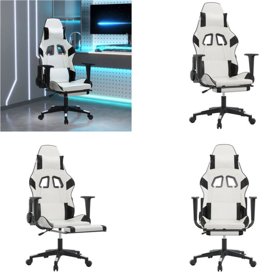 VidaXL Massage gamestoel met voetensteun kunstleer wit en zwart Gamingstoel Gamingstoelen Televisiestoel Racingstoel