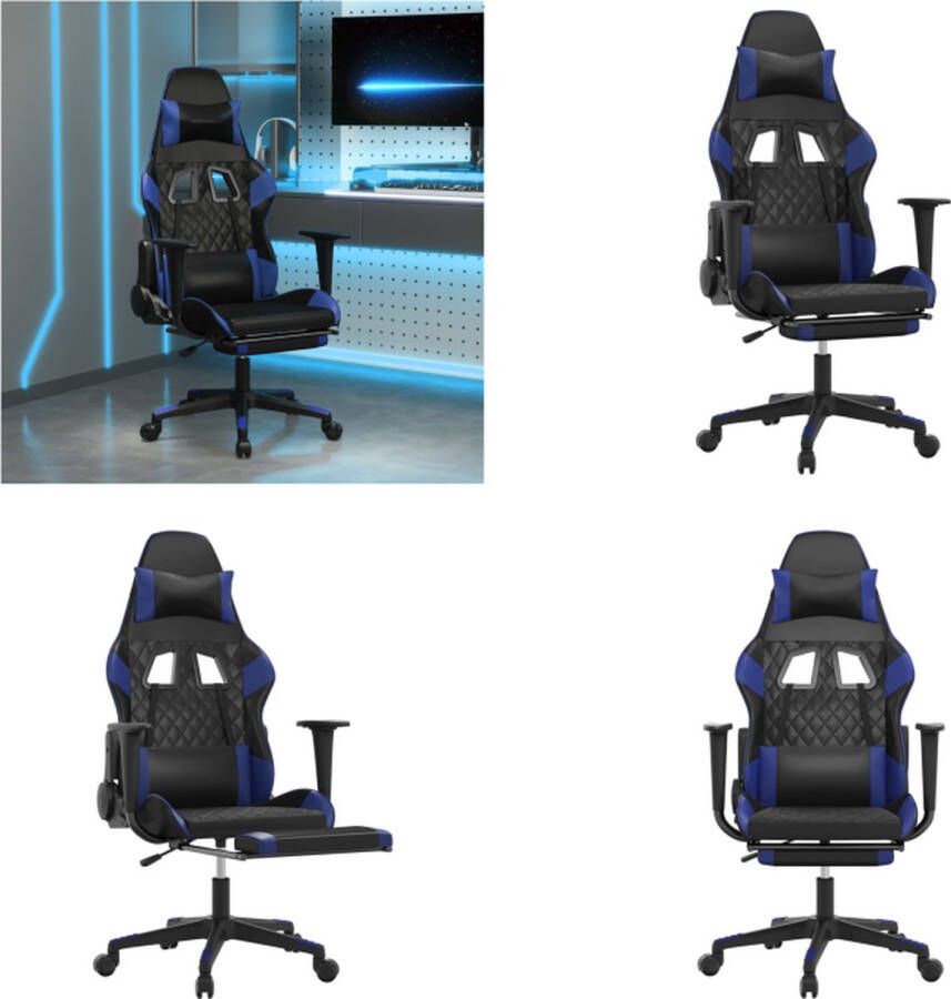 VidaXL Massage gamestoel met voetensteun kunstleer zwart en blauw Gamingstoel Gamingstoelen Televisiestoel Racingstoel