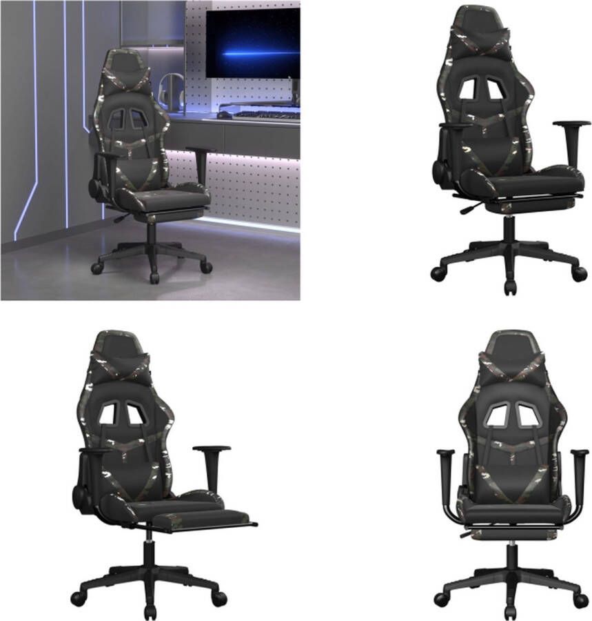 VidaXL Massage gamestoel met voetensteun kunstleer zwart en camouflage Gamingstoel Gamingstoelen Televisiestoel Racingstoel