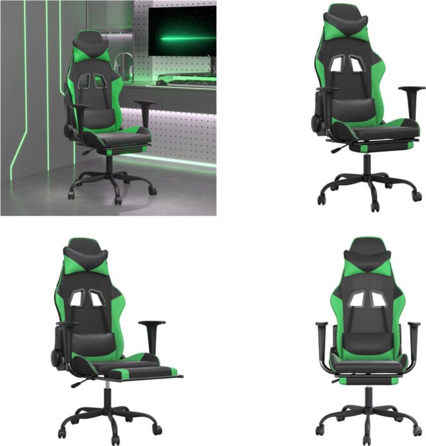 VidaXL Massage gamestoel met voetensteun kunstleer zwart en groen Gamingstoel Gamingstoelen Televisiestoel Racingstoel
