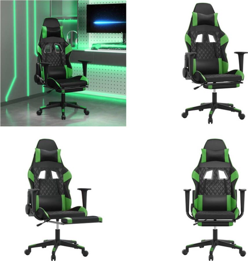 VidaXL Massage gamestoel met voetensteun kunstleer zwart en groen Gamingstoel Gamingstoelen Televisiestoel Racingstoel