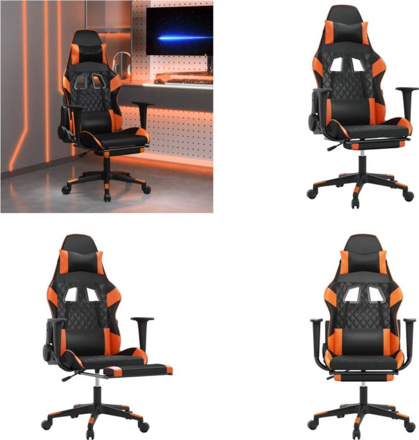 VidaXL Massage gamestoel met voetensteun kunstleer zwart en oranje Gamingstoel Gamingstoelen Televisiestoel Racingstoel