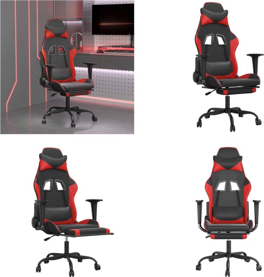 VidaXL Massage gamestoel met voetensteun kunstleer zwart en rood Gamingstoel Gamingstoelen Televisiestoel Racingstoel