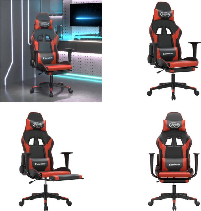 VidaXL Massage gamestoel met voetensteun kunstleer zwart en rood Gamingstoel Gamingstoelen Televisiestoel Racingstoel