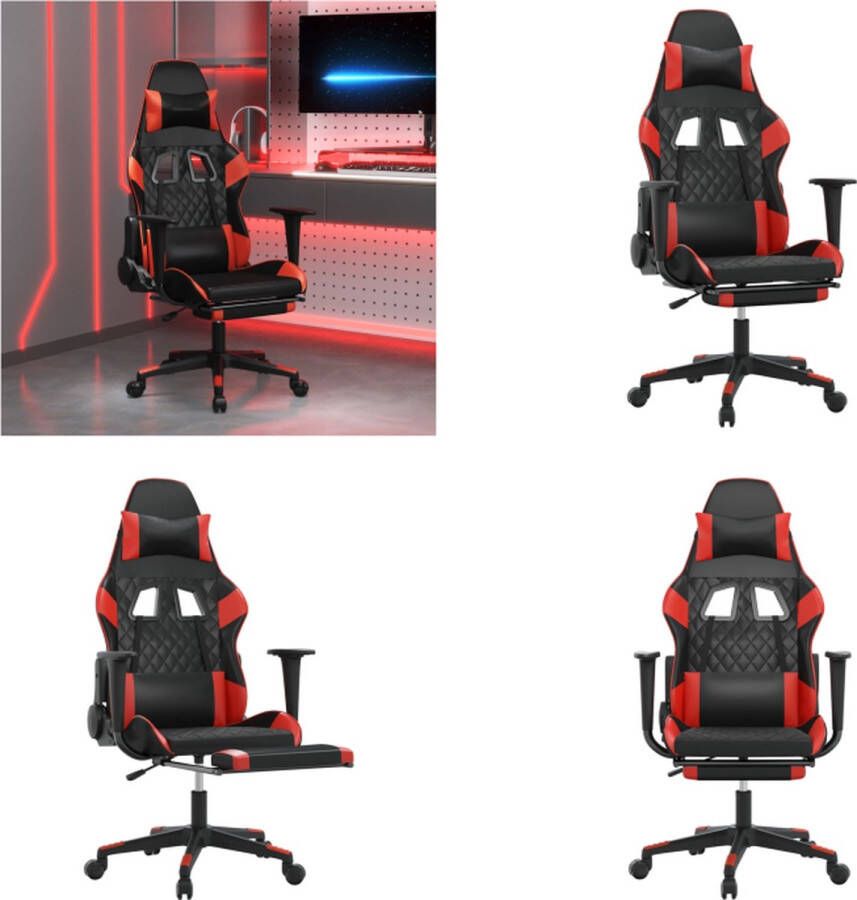 VidaXL Massage gamestoel met voetensteun kunstleer zwart en rood Gamingstoel Gamingstoelen Televisiestoel Racingstoel