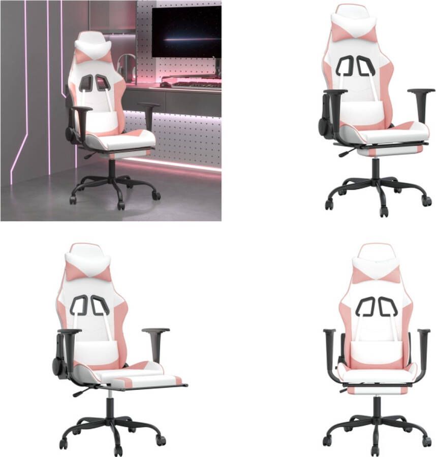 VidaXL Massage gamestoel met voetensteun kunstleer zwart en roze Gamingstoel Gamingstoelen Televisiestoel Racingstoel
