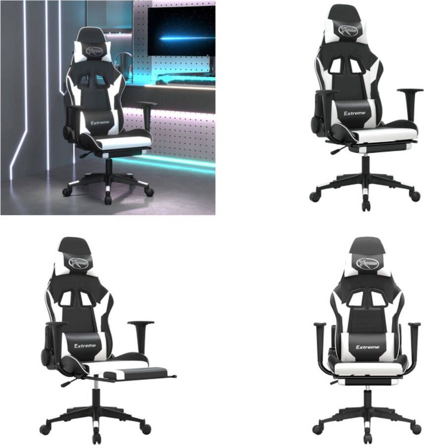 VidaXL Massage gamestoel met voetensteun kunstleer zwart &- wit Gamingstoel Gamingstoelen Televisiestoel Racingstoel
