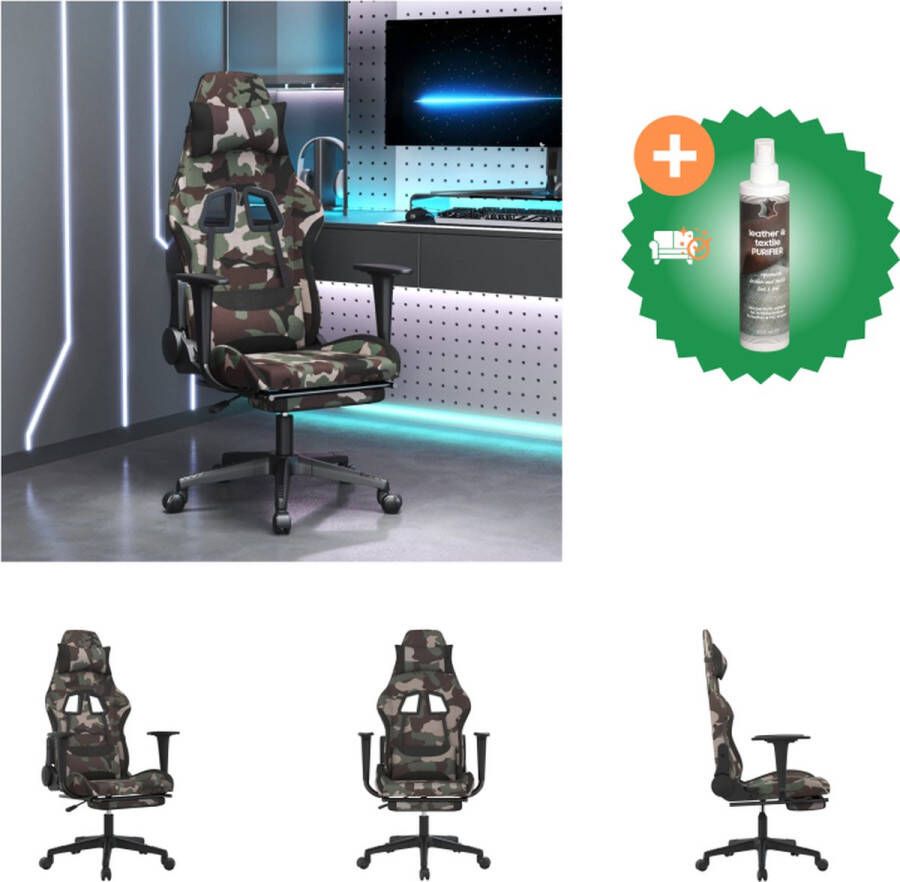 VidaXL Massage gamestoel met voetensteun stof zwart en camouflage Bureaustoel Inclusief Reiniger
