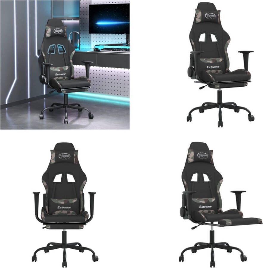 VidaXL Massage gamestoel met voetensteun stof zwart en camouflage Gamingstoel Gamingstoelen Televisiestoel Racingstoel