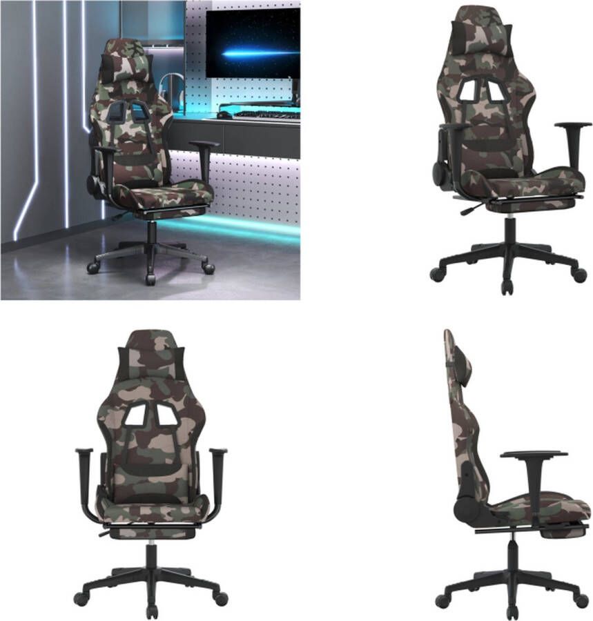 VidaXL Massage gamestoel met voetensteun stof zwart en camouflage Gamingstoel Gamingstoelen Televisiestoel Racingstoel