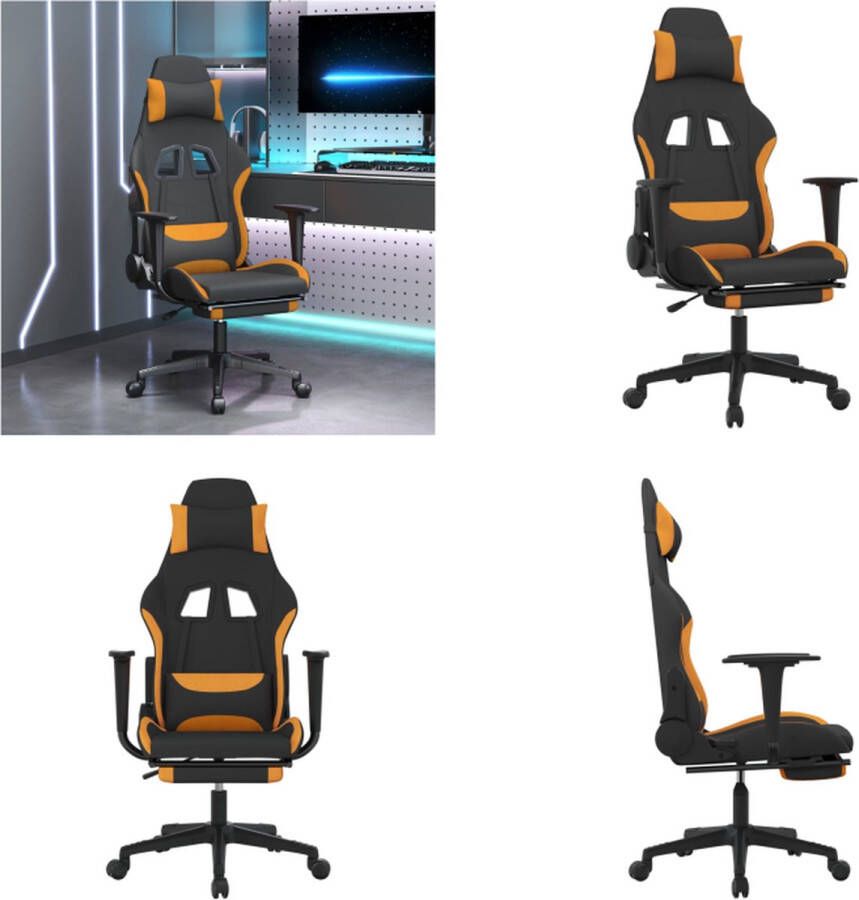 VidaXL Massage gamestoel met voetensteun stof zwart en oranje Gamingstoel Gamingstoelen Televisiestoel Racingstoel