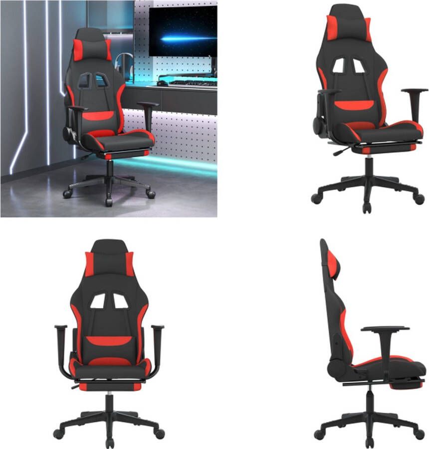 VidaXL Massage gamestoel met voetensteun stof zwart en rood Gamingstoel Gamingstoelen Televisiestoel Racingstoel