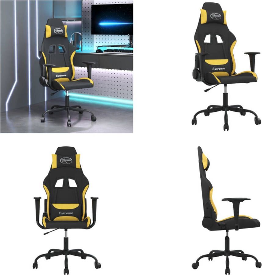 vidaXL Massage gamestoel stof zwart en geel Gamingstoel Gamingstoelen Televisiestoel Racingstoel