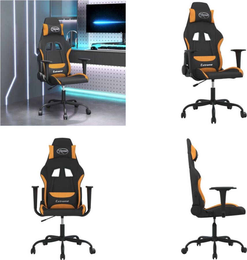 VidaXL Massage gamestoel stof zwart en oranje Gamingstoel Gamingstoelen Televisiestoel Racingstoel