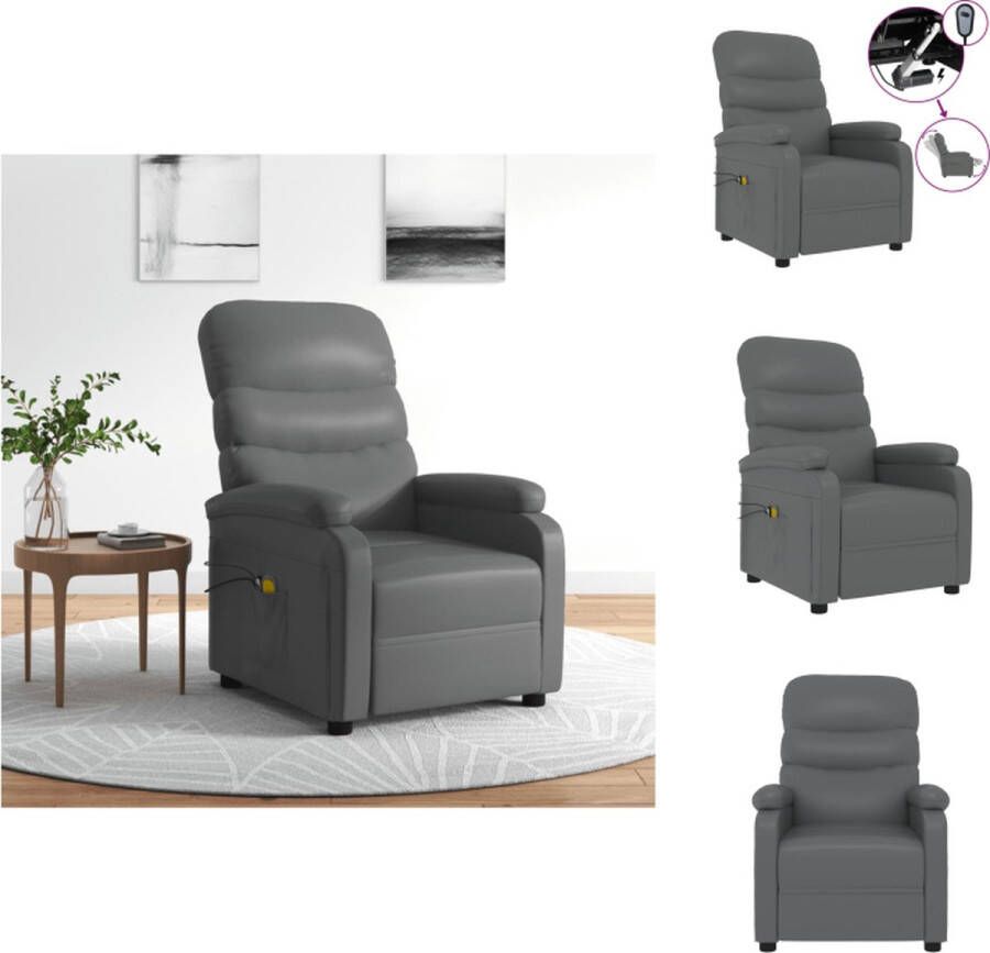 VidaXL Massagefauteuil Elektrisch verstelbaar Grijs 75 x 91 x 101 cm Kunstleer 6-punts trillingsmassage Fauteuil