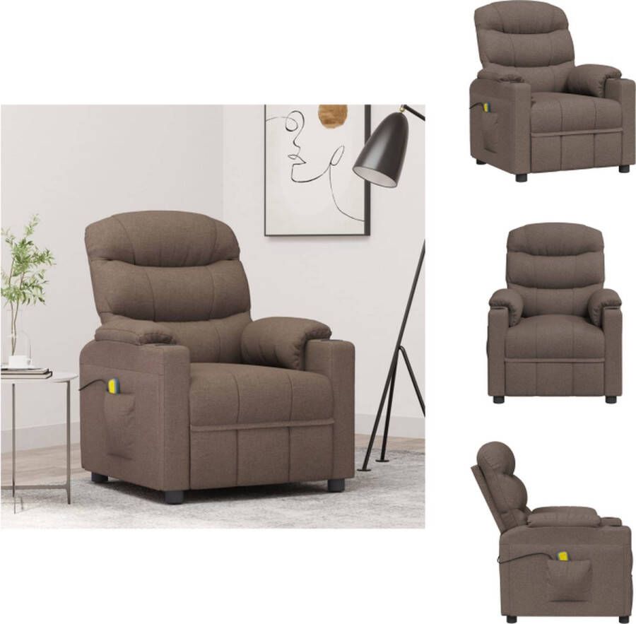 vidaXL Massagefauteuil Verstelbaar 6-punts massage Kleur- Taupe Afmetingen- 75.5x92x105 cm Materiaal- Stof metaal hout Fauteuil