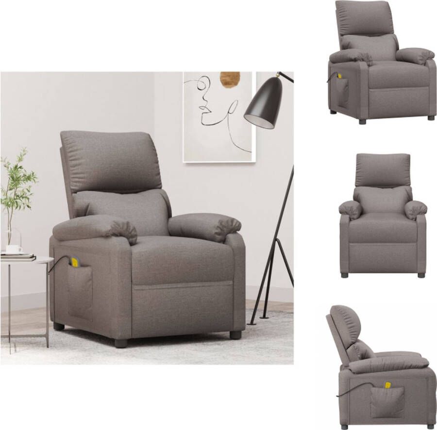 VidaXL Massagefauteuil Verstelbaar Massagefunctie Comfortabele zitervaring Stevig stabiel frame Kleur- taupe Materiaal- stof metaal Afmetingen- 73 x 92 x 101 cm Montage vereist Fauteuil