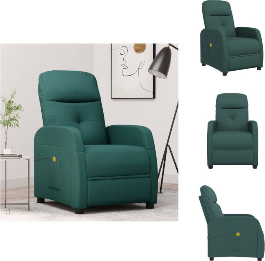 vidaXL Massagefauteuil Verstelbaar Massagefunctie Comfortabele zitting Stevig en stabiel frame Donkergroen 63.5 x (97-144.5) x (85-104.5) cm Fauteuil