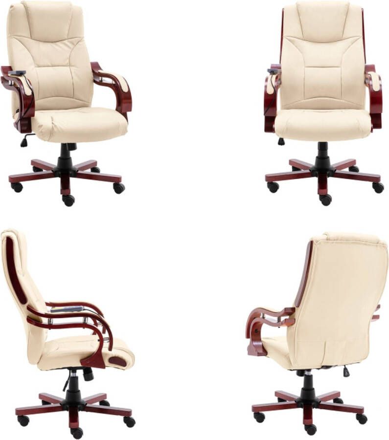 VidaXL Massagekantoorstoel echt leer crèmekleurig Bureaustoel Bureaustoelen Massage Kantoorstoel Massage Kantoorstoelen
