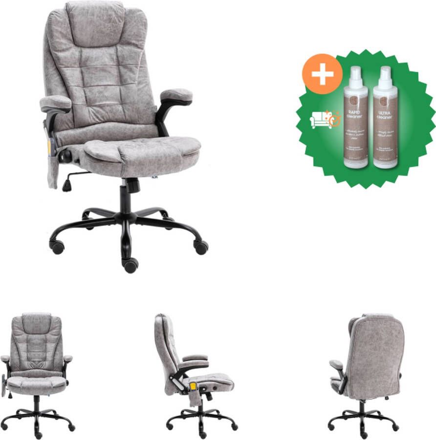 VidaXL Massagekantoorstoel kunstsuède lichtgrijs Bureaustoel Inclusief Onderhoudsset