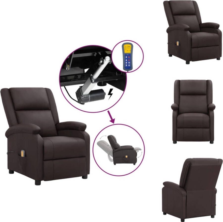 VidaXL Massagestoel Bruin 71x92x96 cm Verstelbaar Heffunctie Vibratie- en warmtefunctie Echt leer Fauteuil